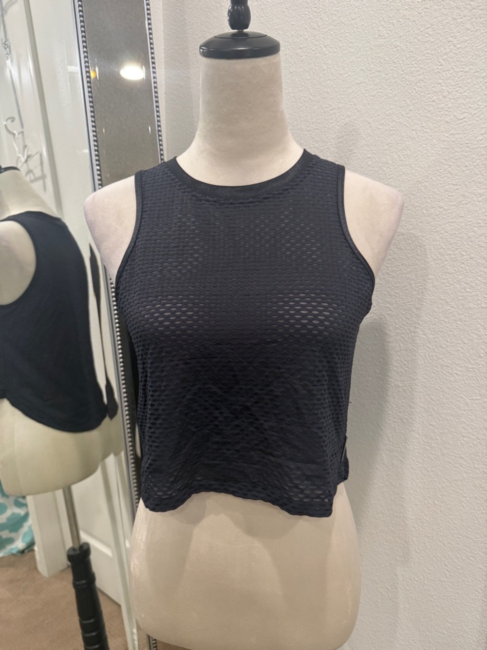 Koral Navy Open-Weave Cropped Tank Top
